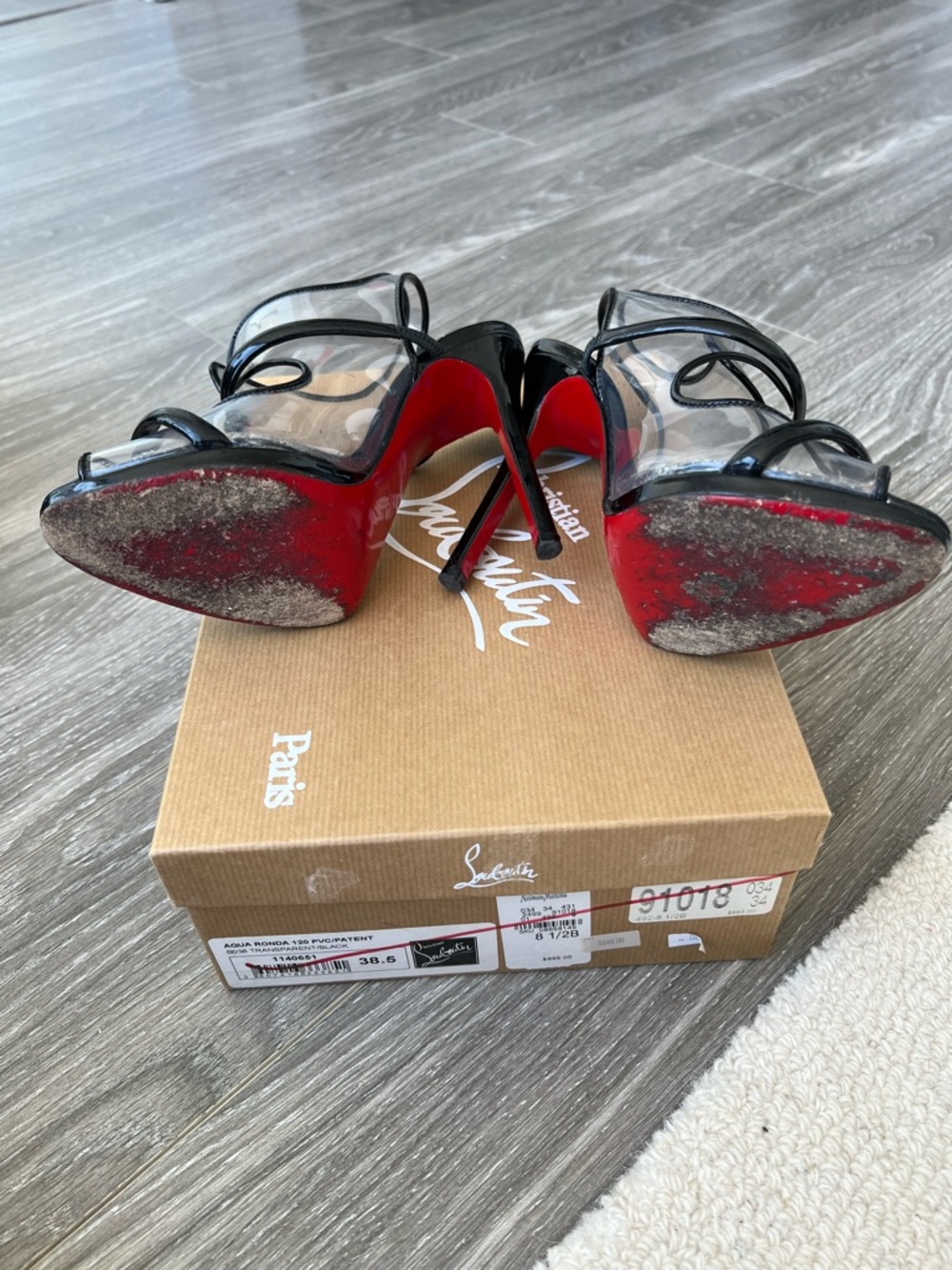 Christian Louboutin Black Patent & Clear Strappy Stiletto Sandals - Picture 5 of 8